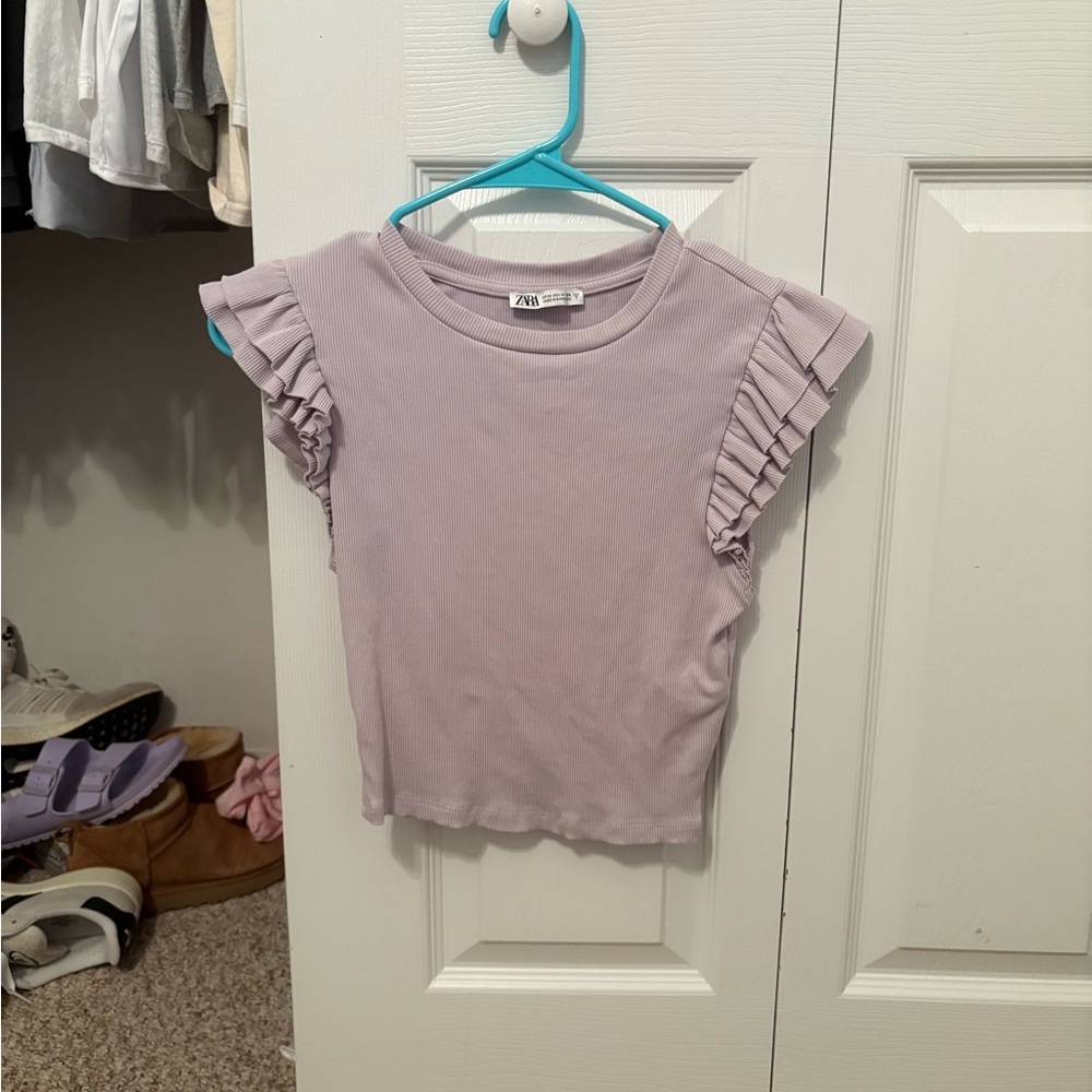 ZARA purple ruffle sleeve top